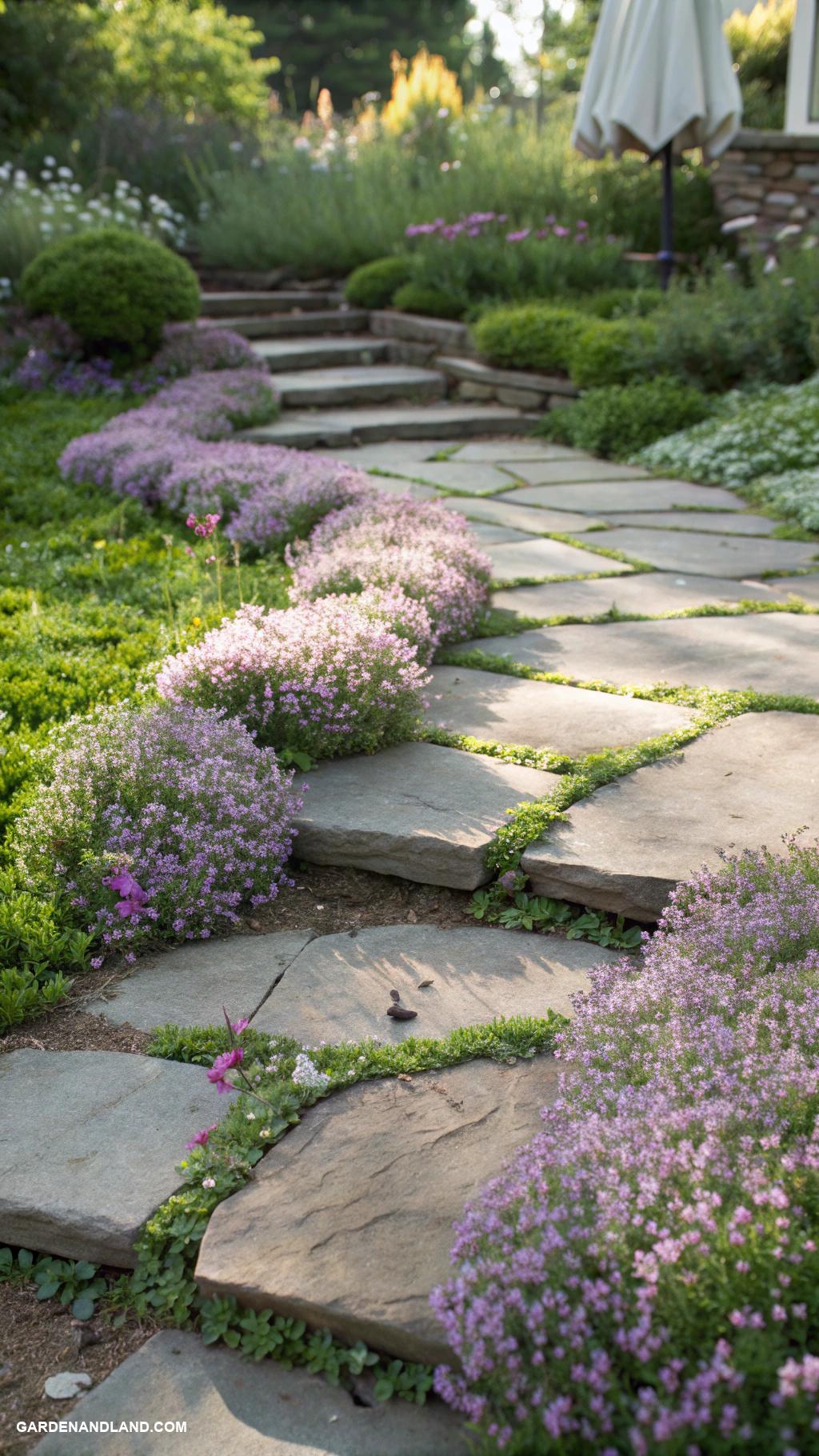 creeping thyme ground cover Creeping thyme between stepping stones