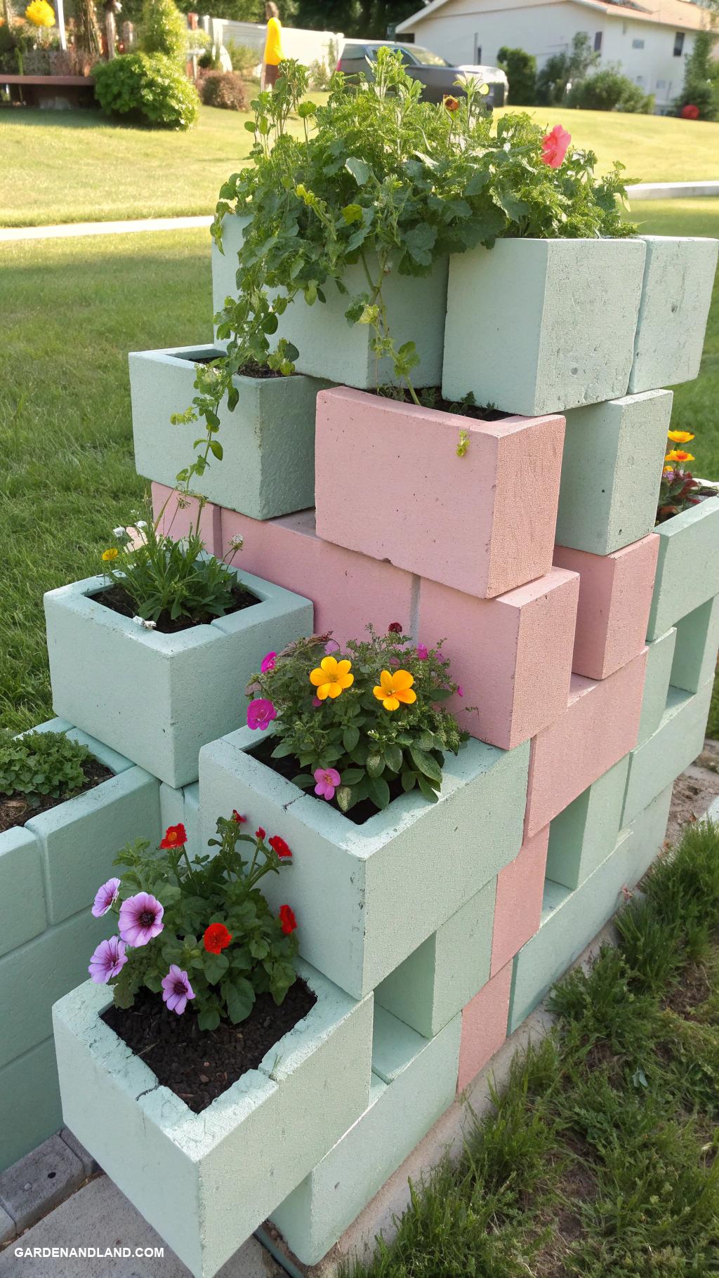 diy planter boxes Stacked cinder blocks for creative arrangement