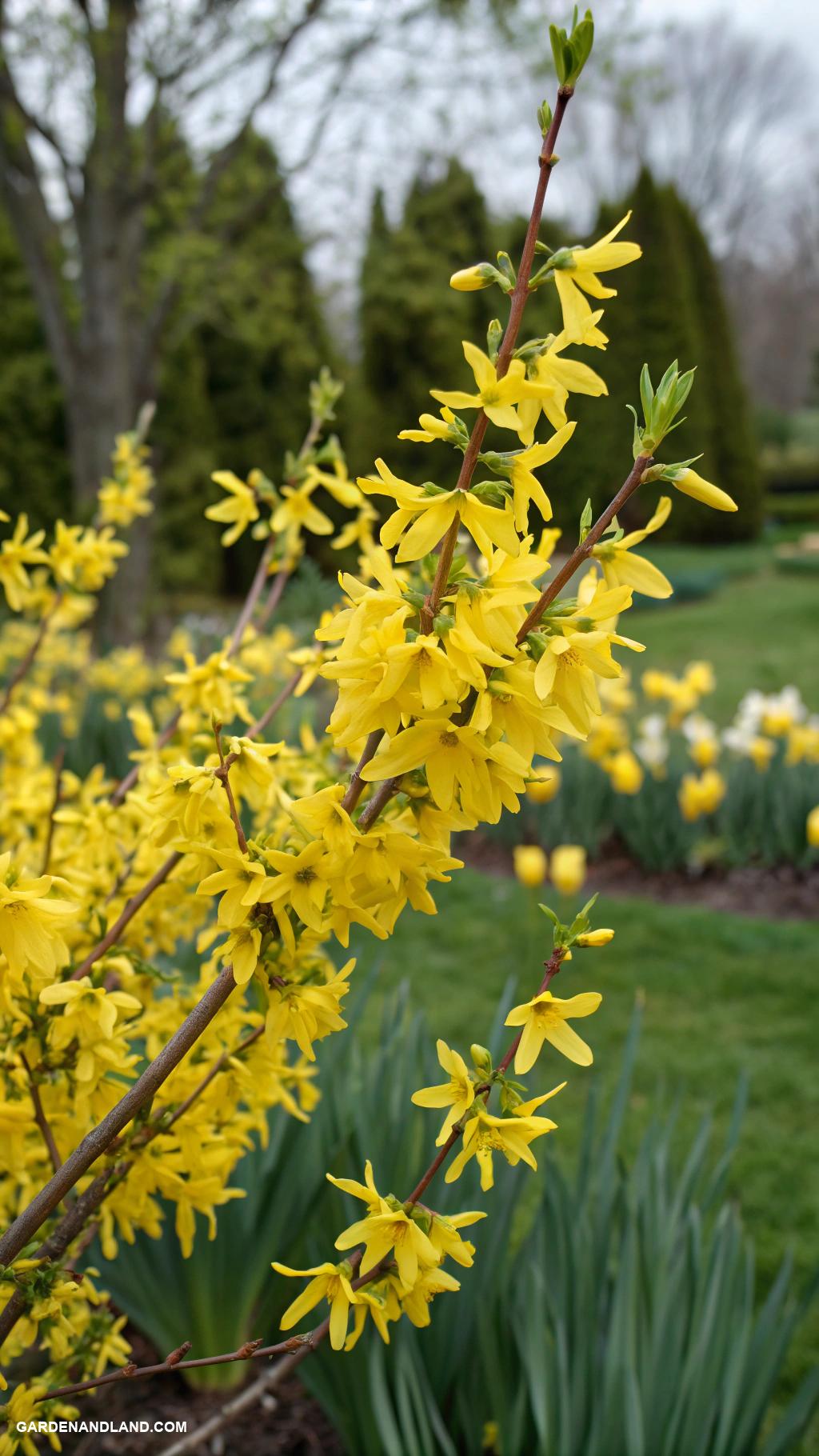 fast growing privacy shrubs Forsythia for bright spring privacy blooms