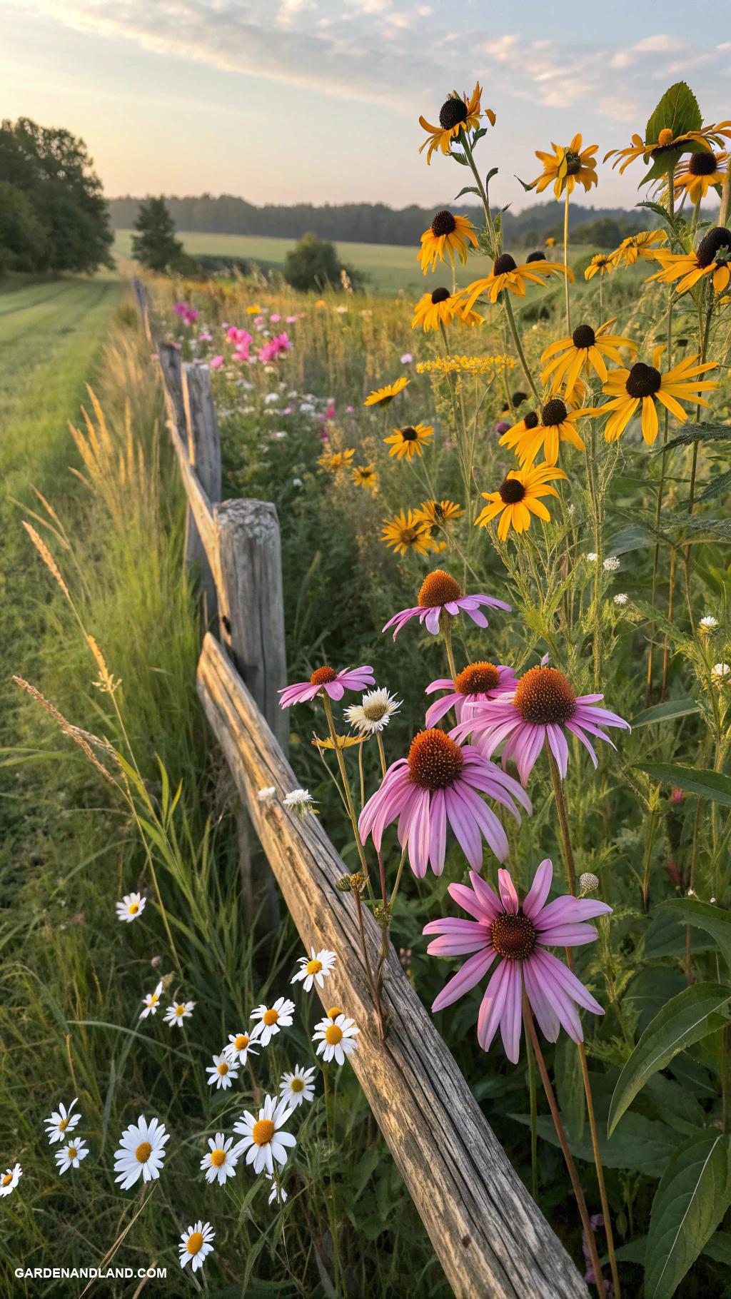 fence line landscaping ideas Wildflower border for natural beauty