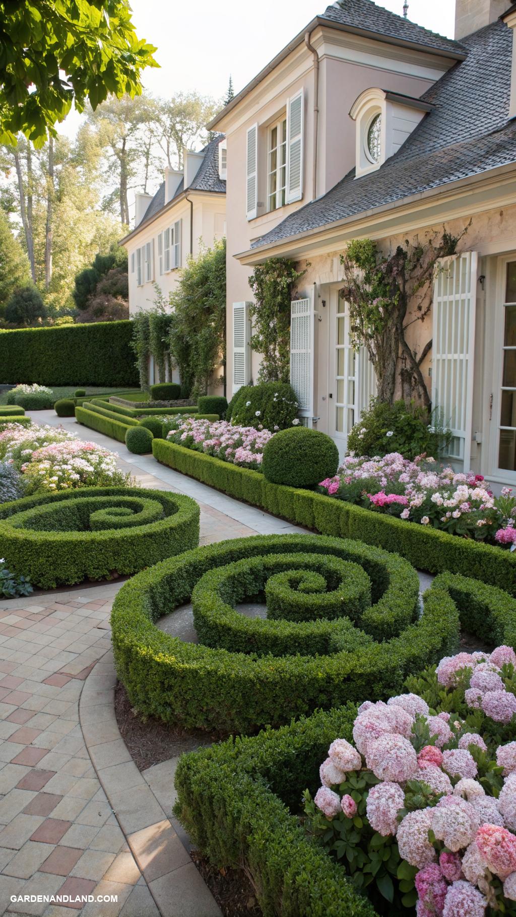 front yard hedges Artful sculpted boxwood hedge formations