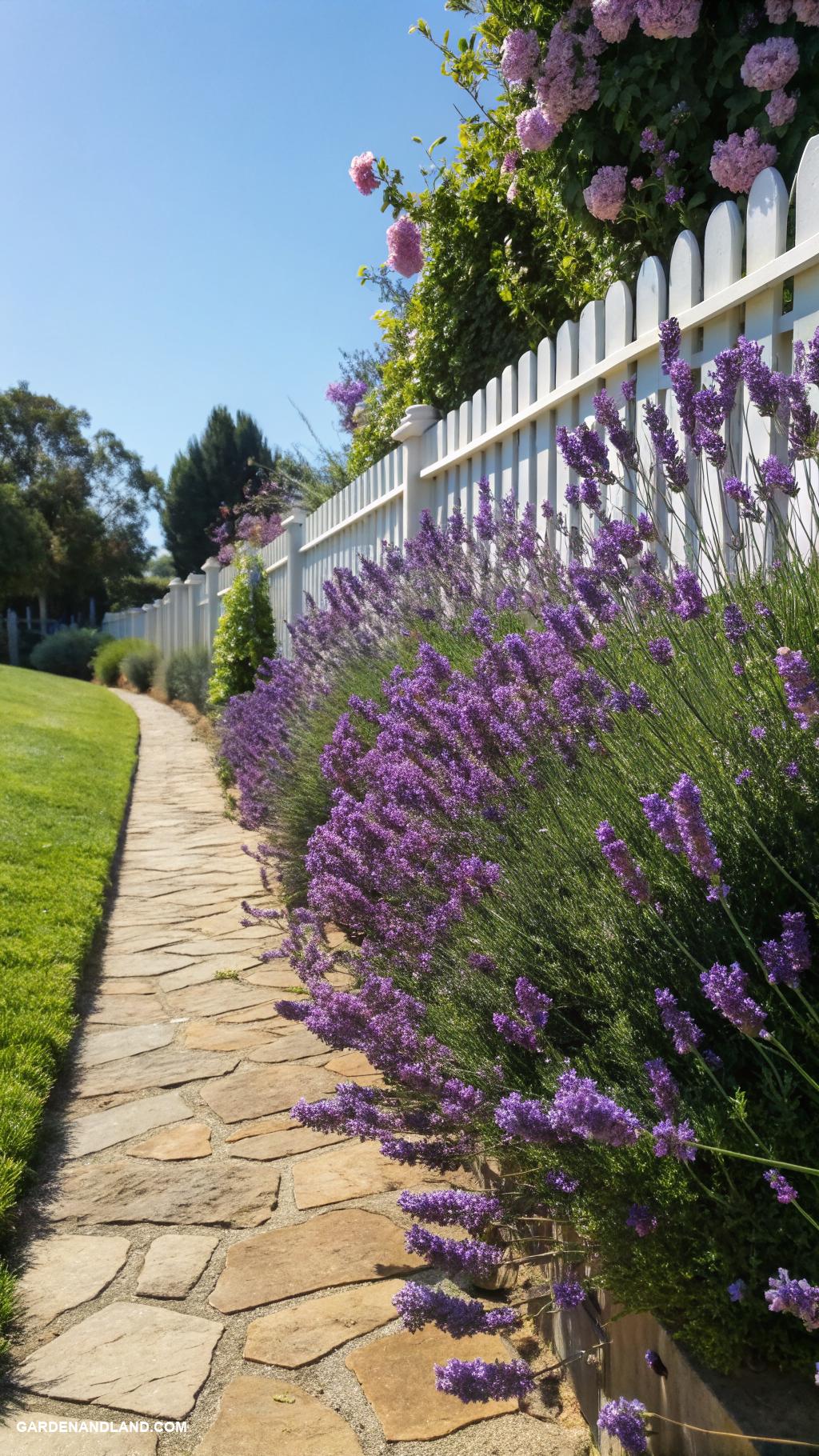 front yard hedges Fragrant lavender hedge along the walkway