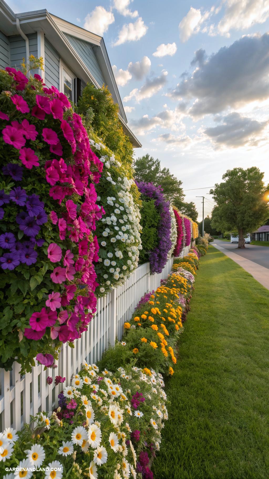 front yard hedges Living wall of colorful flowering plants