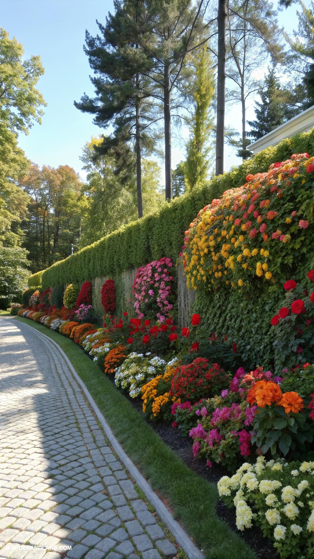 front yard hedges Living wall with colorful flowering plants