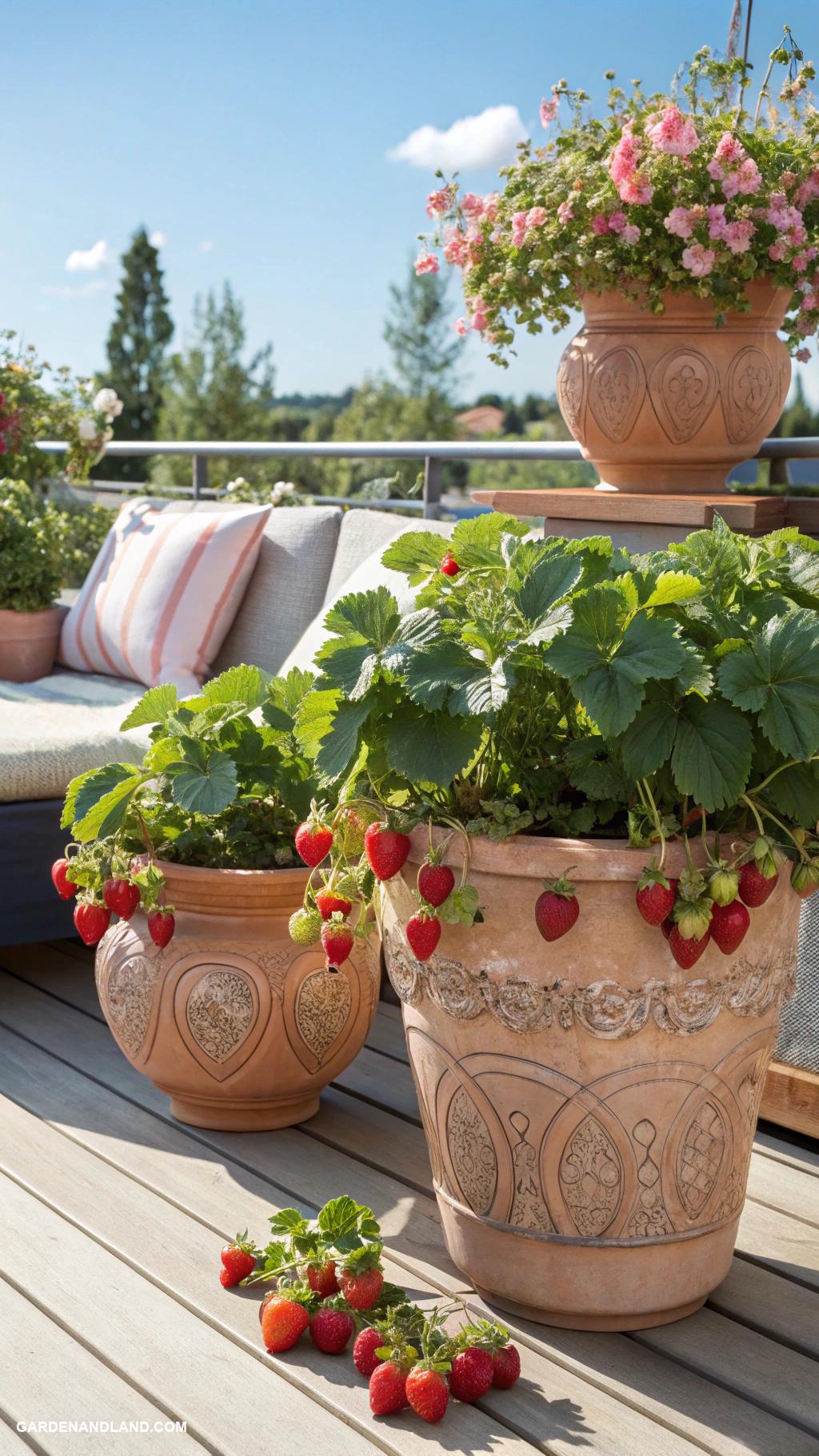 full sun container plants Fruiting Strawberries in patio pots