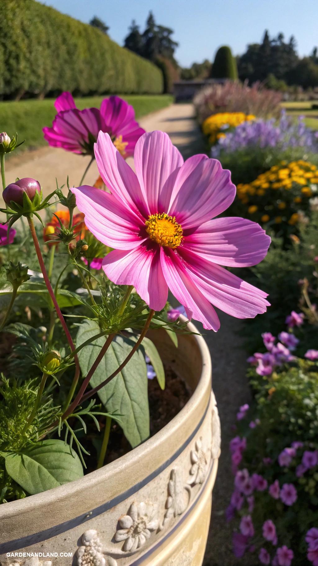 full sun container plants Lively Cosmos for whimsical charm