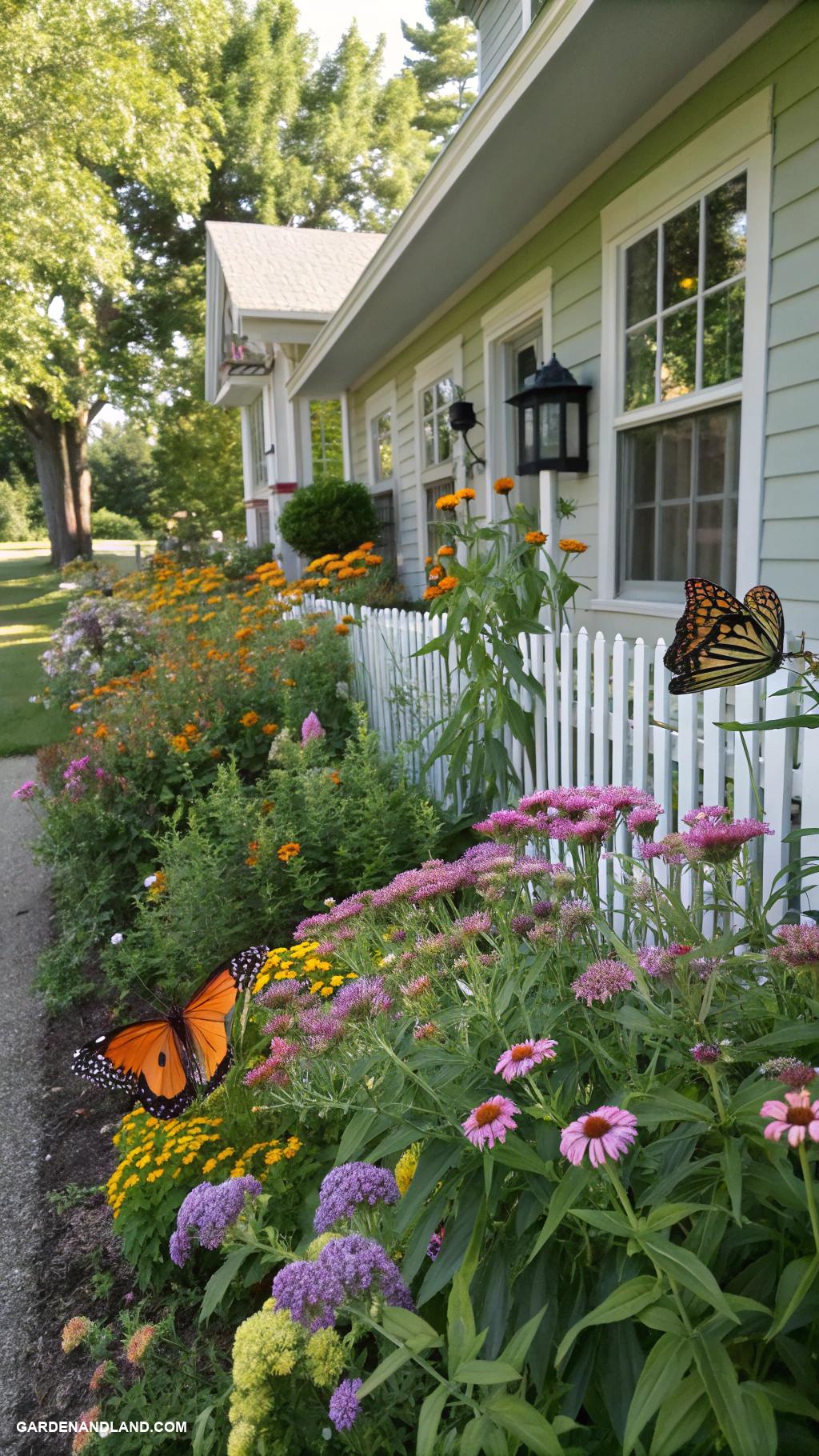 landscape along side of house Butterfly garden with native flowering plants