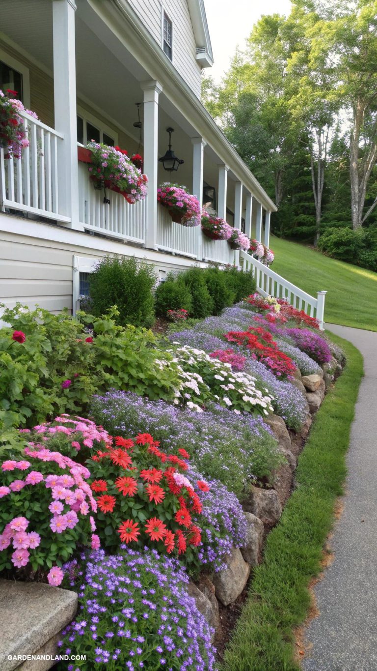 landscape along side of house Cascading flower beds on a sloped side