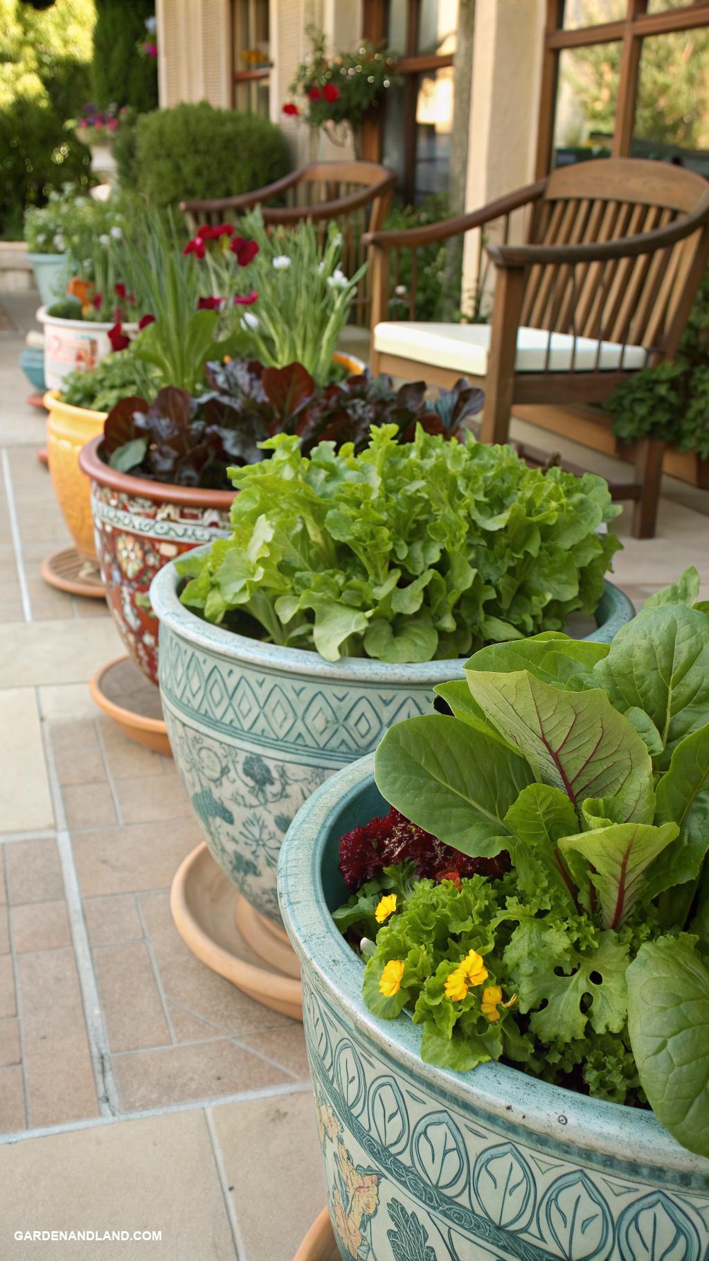 large container planting ideas Buffet style salad greens in large pots