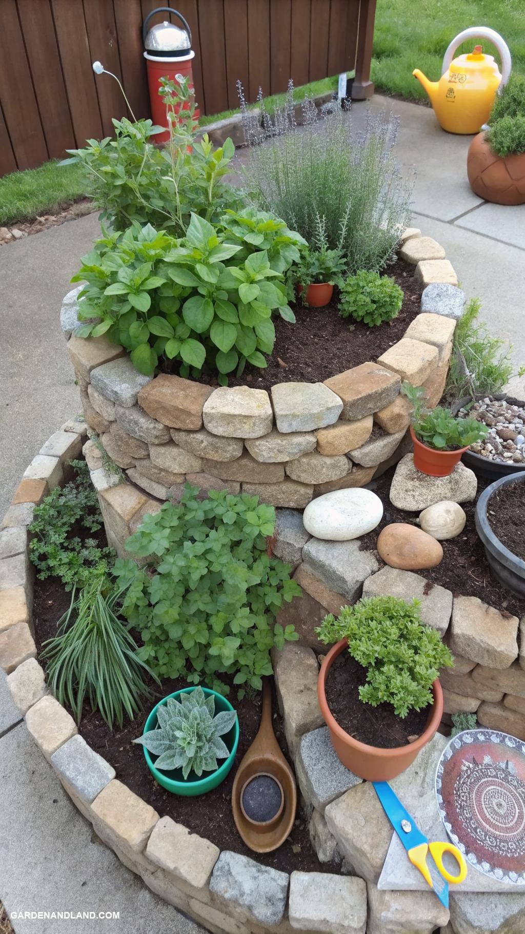 large container planting ideas Herb spiral with varied aromatic plants
