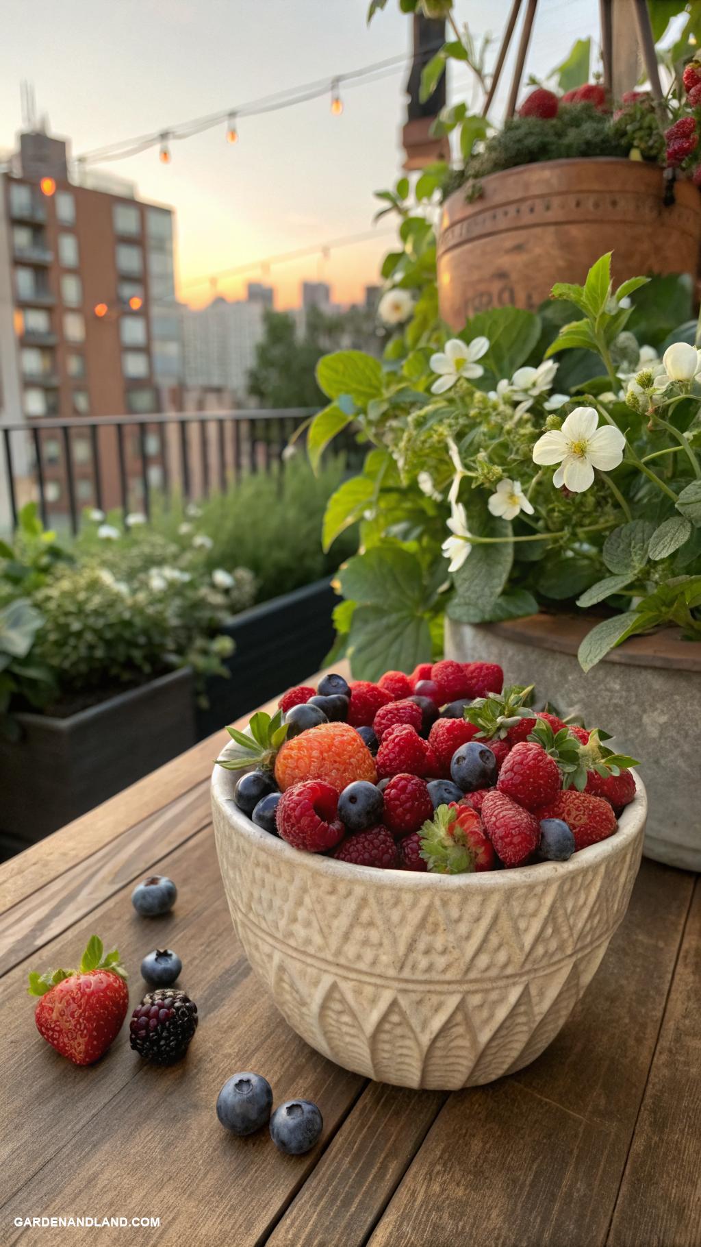 large container planting ideas Mixed berry container for urban fruiting