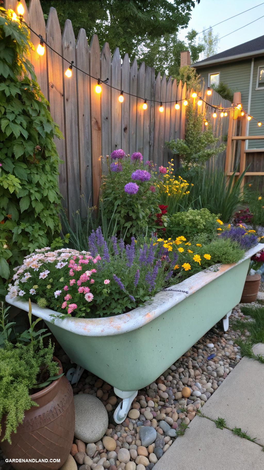 large container planting ideas Rain garden in a repurposed bathtub