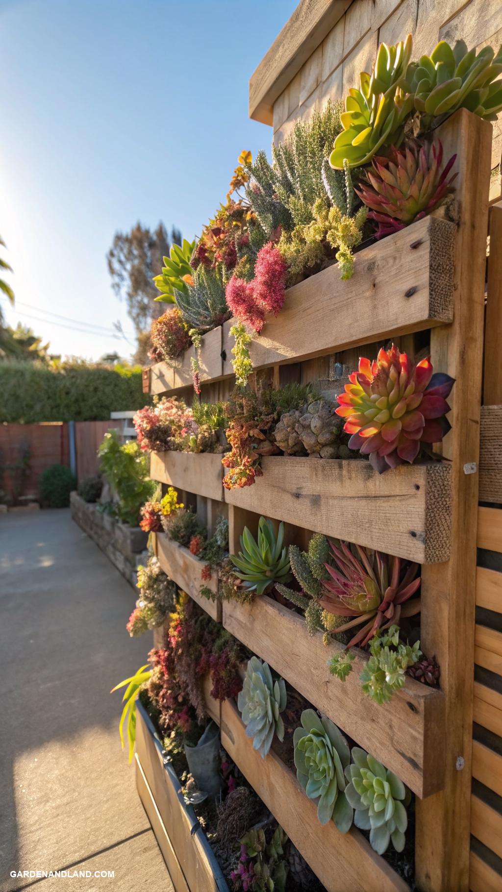 large container planting ideas Vertical succulent garden with recycled pallets