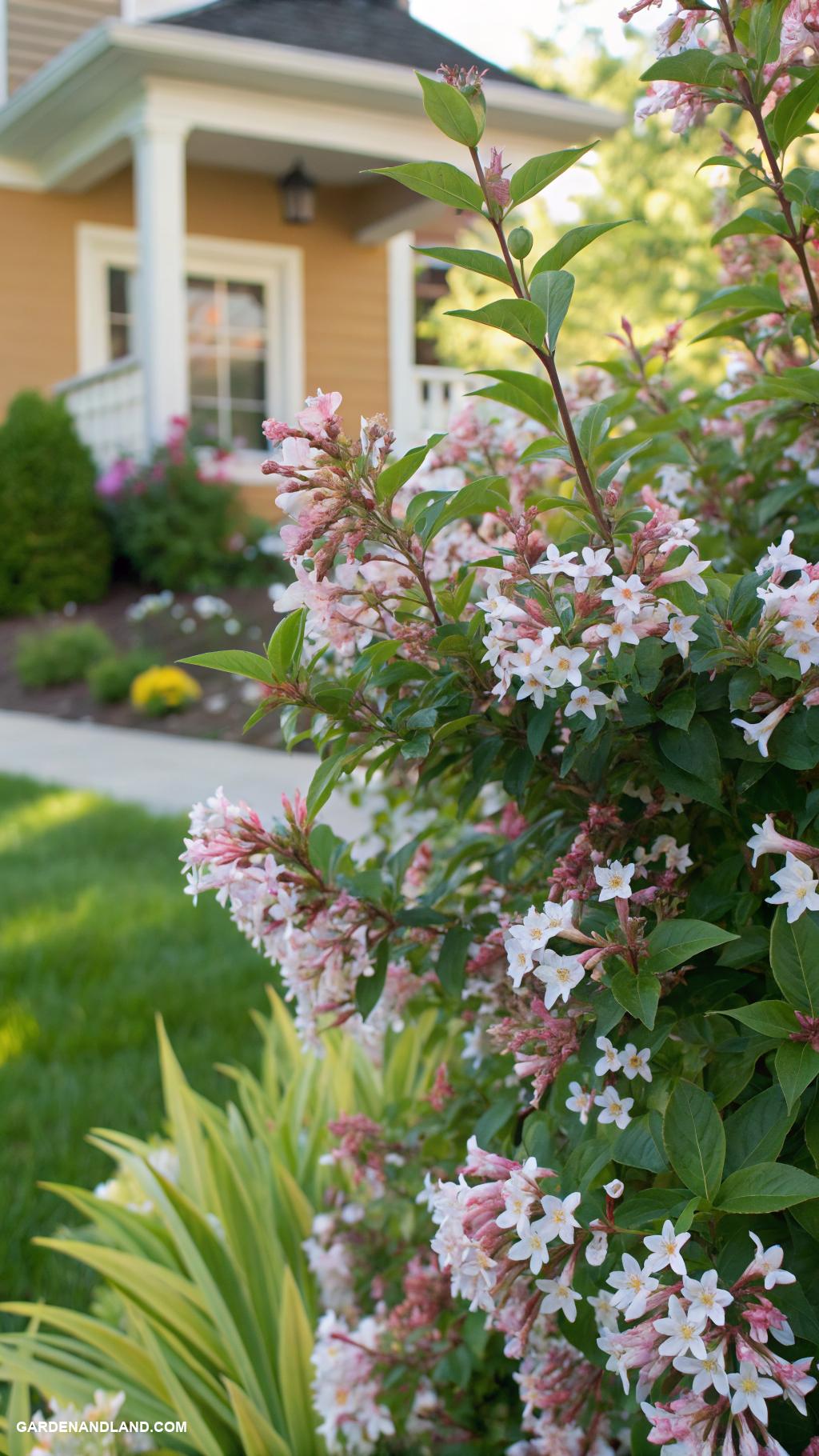 low growing shrubs for front of house Abelia for pleasant fragrance and beauty