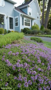 low growing shrubs for front of house Creeping Thyme for fragrant ground cover