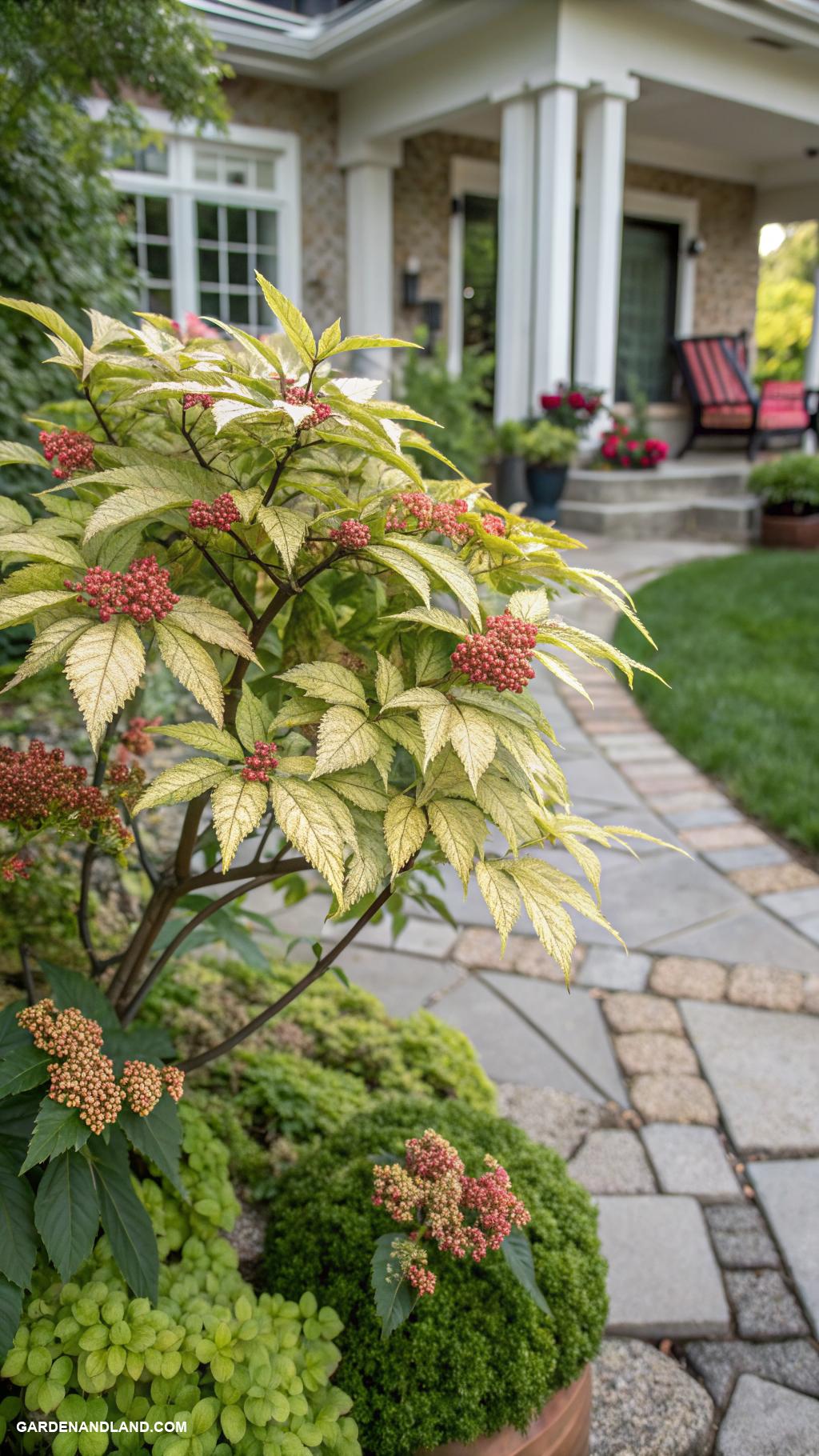 low growing shrubs for front of house Japanese Peppers for unique texture