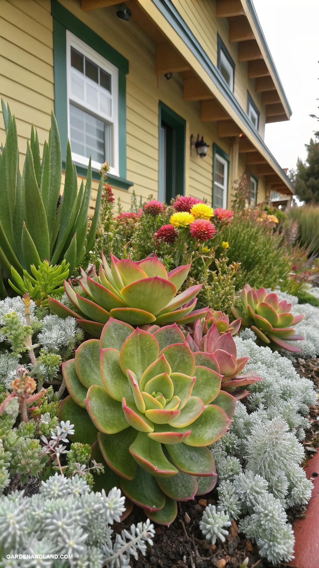 low growing shrubs for front of house Sedum for vibrant succulent colors