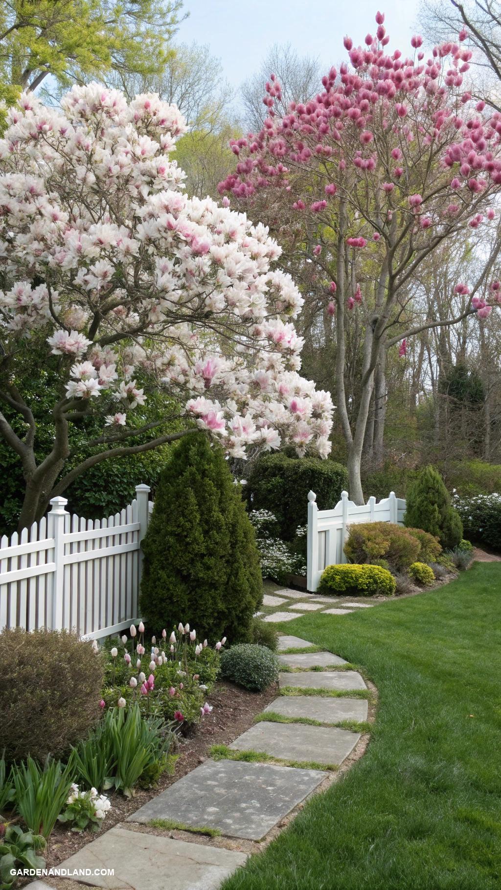 magnolia tree landscaping Pair magnolias with vibrant spring annuals