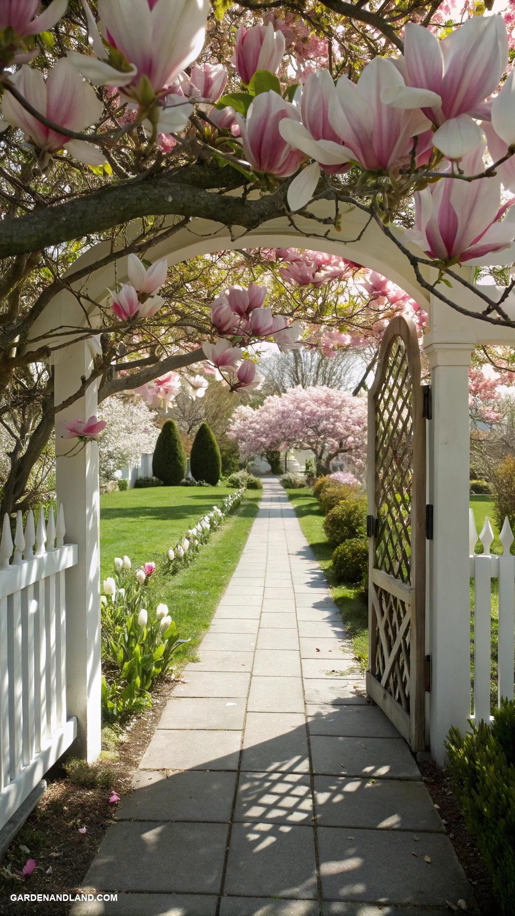 magnolia tree landscaping Plant magnolias near garden pathways or entrances