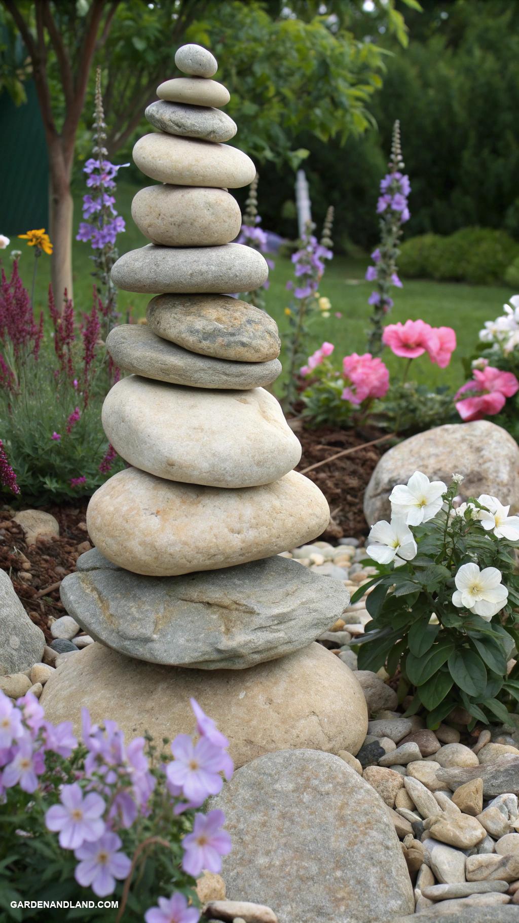 rock sculptures garden stone art Balanced rock tower centerpiece