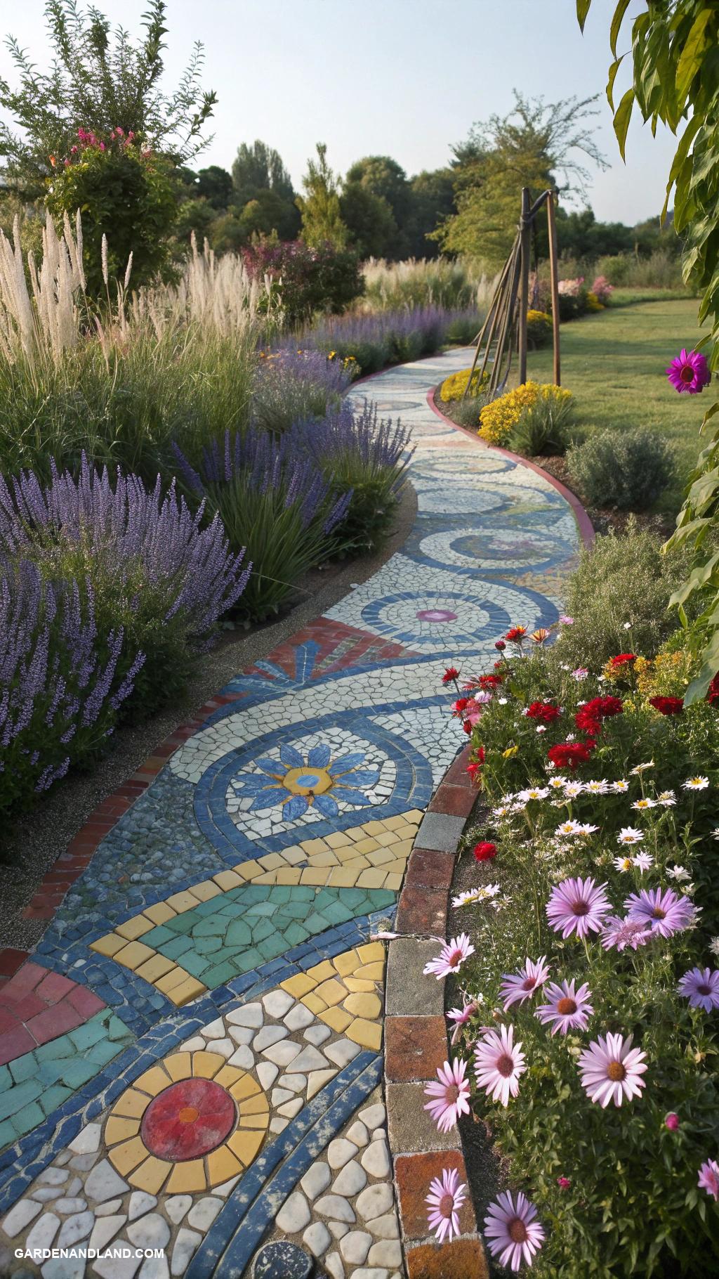 rock sculptures garden stone art Colorful mosaic garden path stones