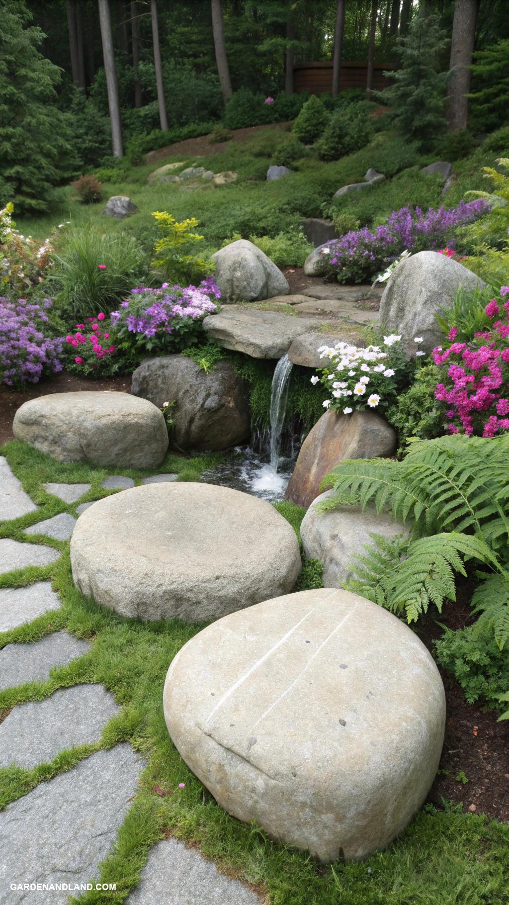 rock sculptures garden stone art Natural boulder seating arrangement
