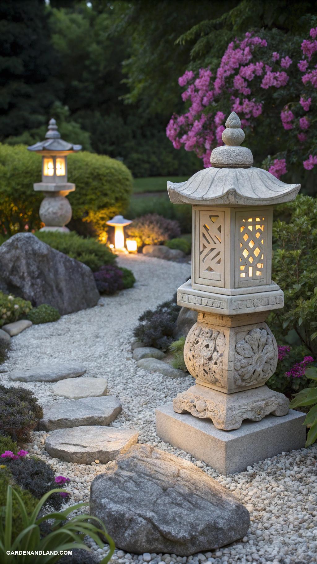 rock sculptures garden stone art Stone lanterns for soft lighting