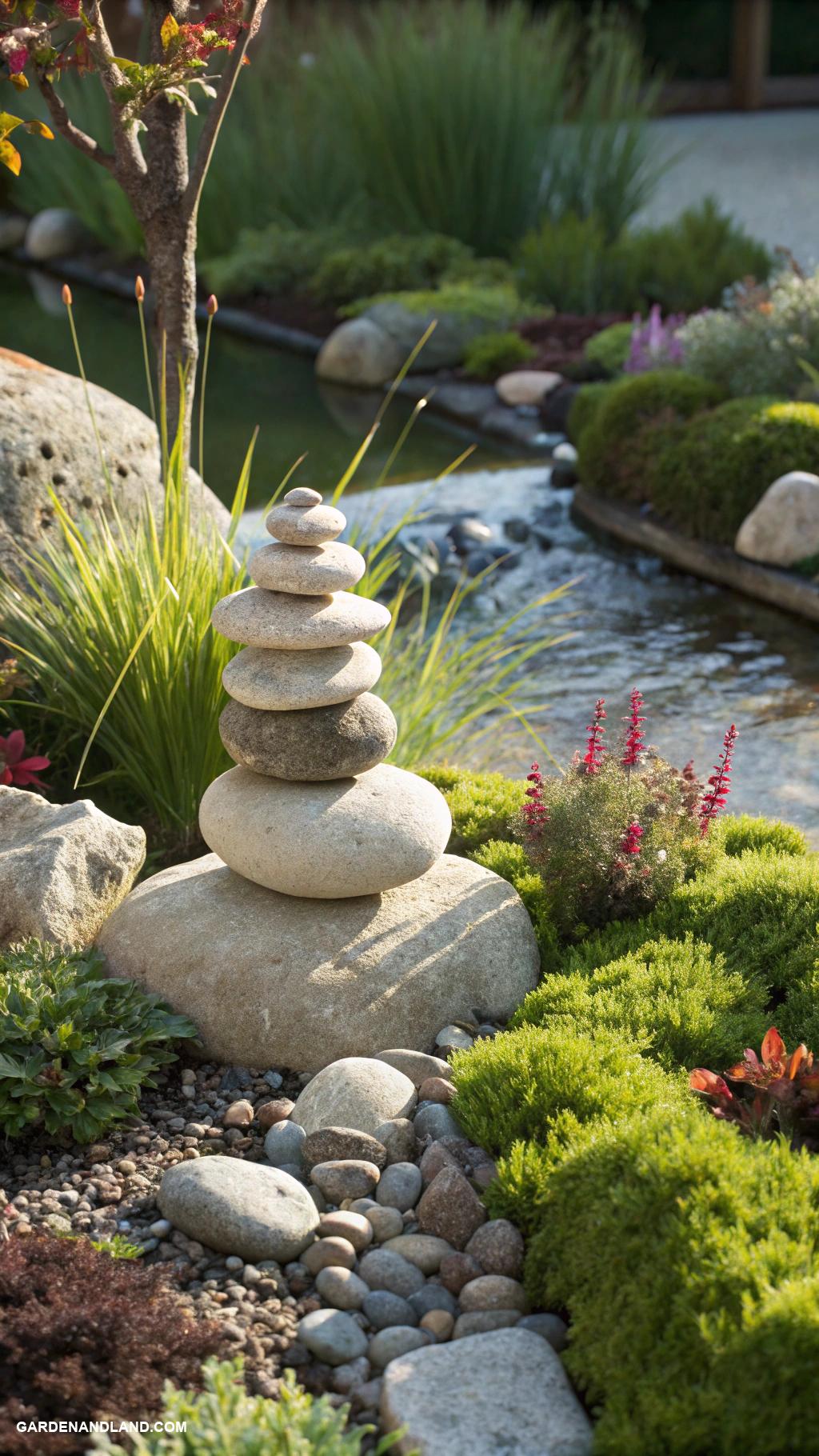 rock sculptures garden stone art Zen stone stacking area