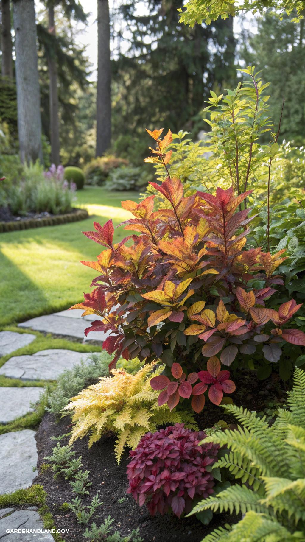 shade loving shrubs Barberry for colorful foliage contrast