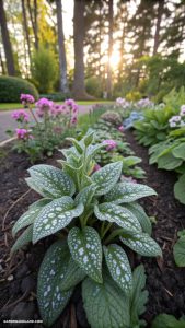 shade loving shrubs Lungwort for unique spotted foliage