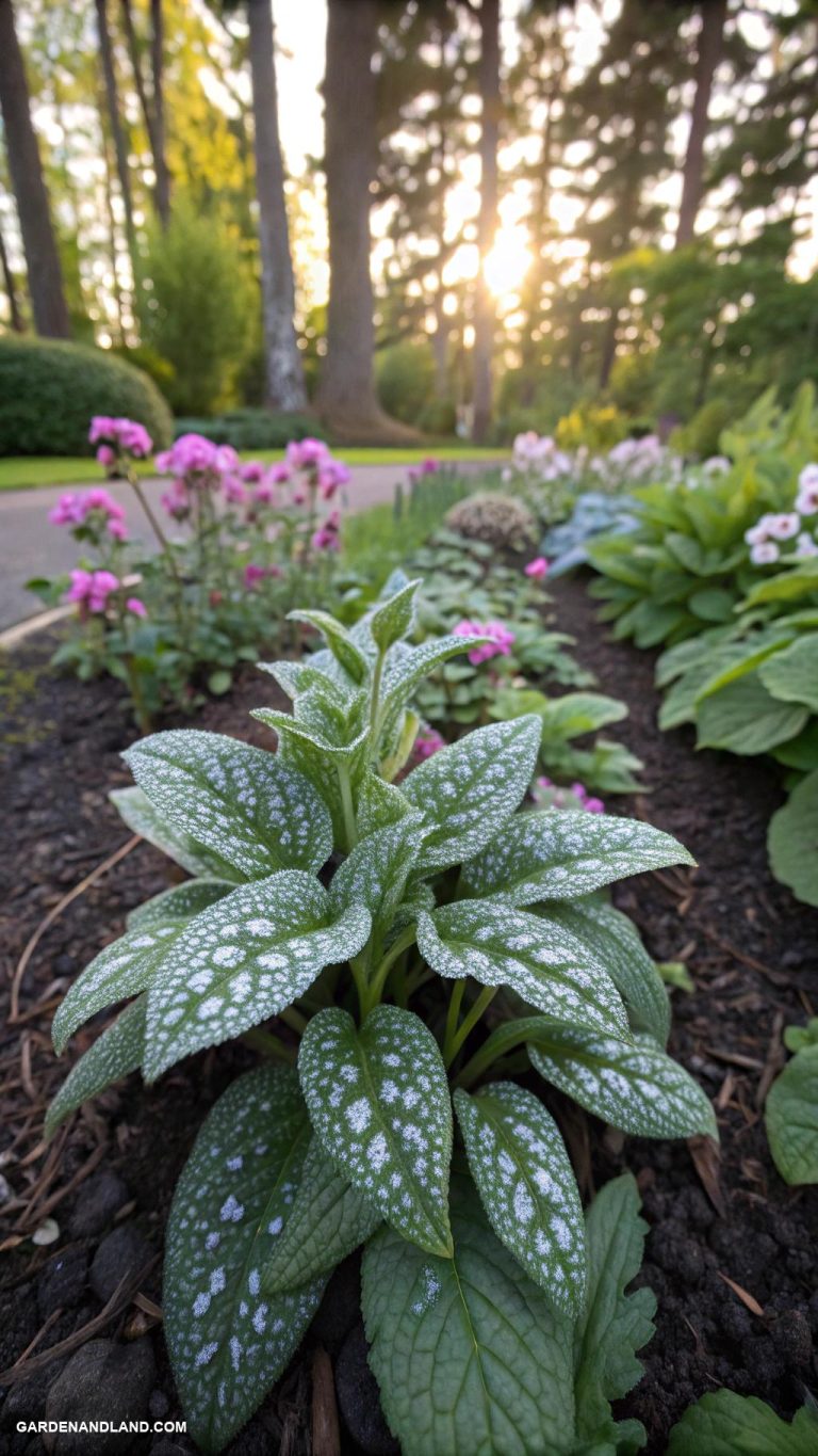 shade loving shrubs Lungwort for unique spotted foliage