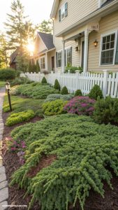 small shrubs in front of house Creeping juniper for ground cover accent
