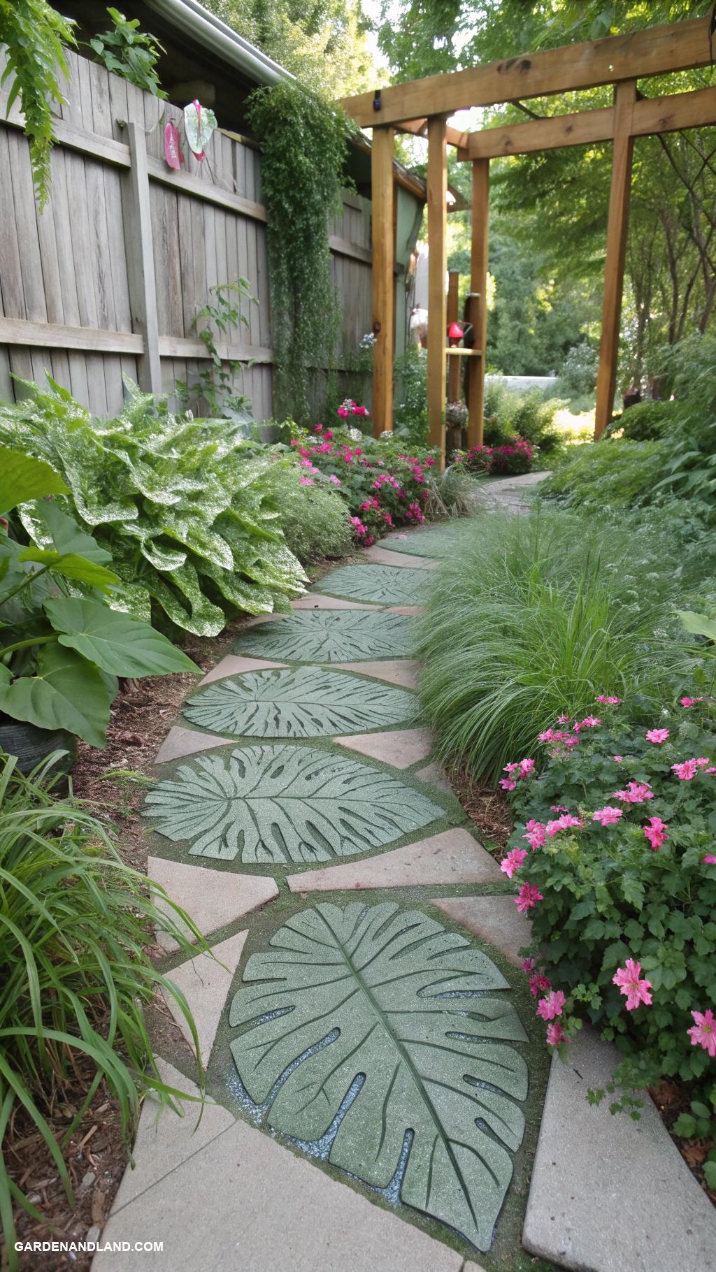 stepping stone walkway ideas Cement leaves for a whimsical theme