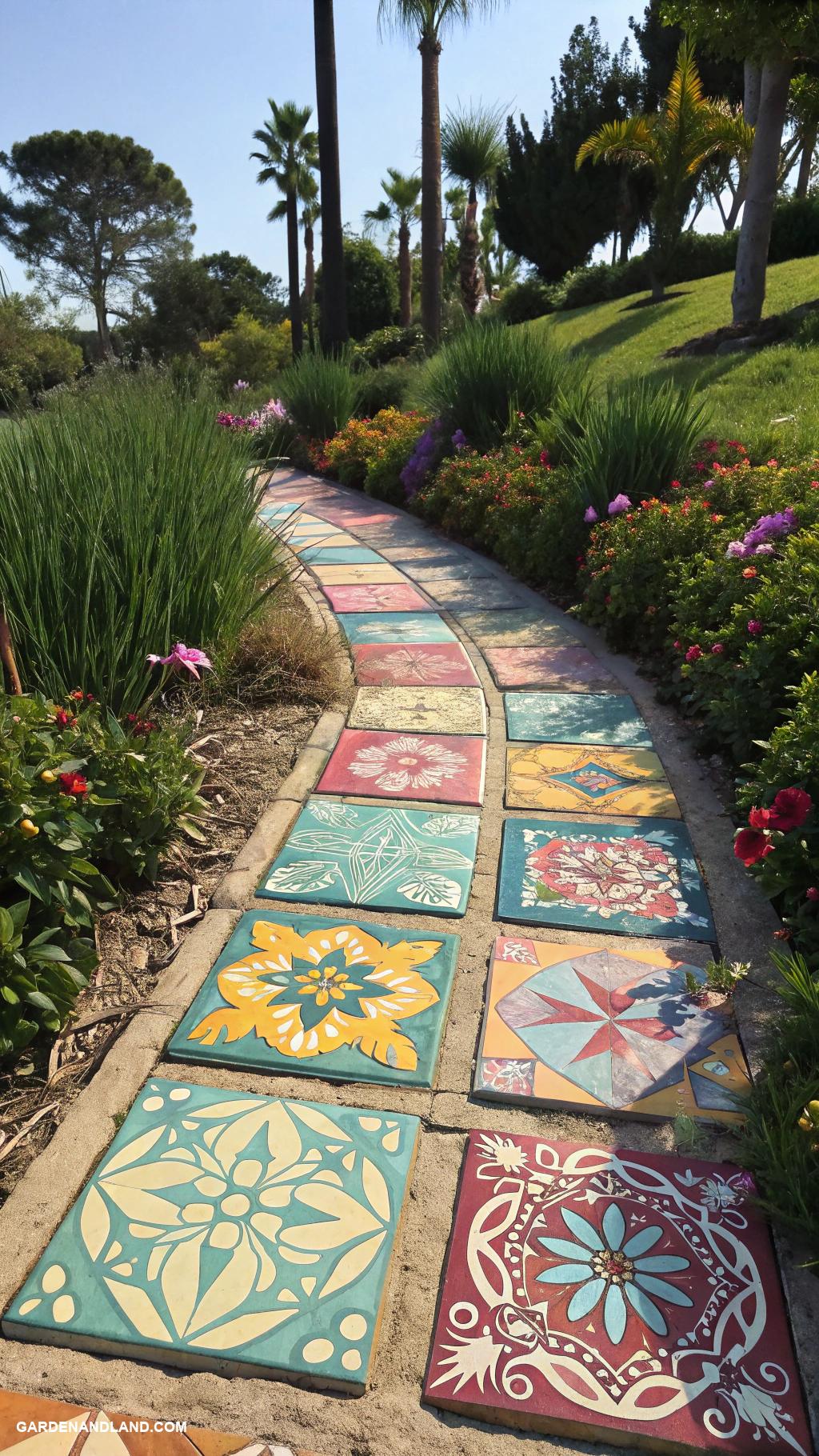 stepping stone walkway ideas Colorful tiles for an artistic vibe