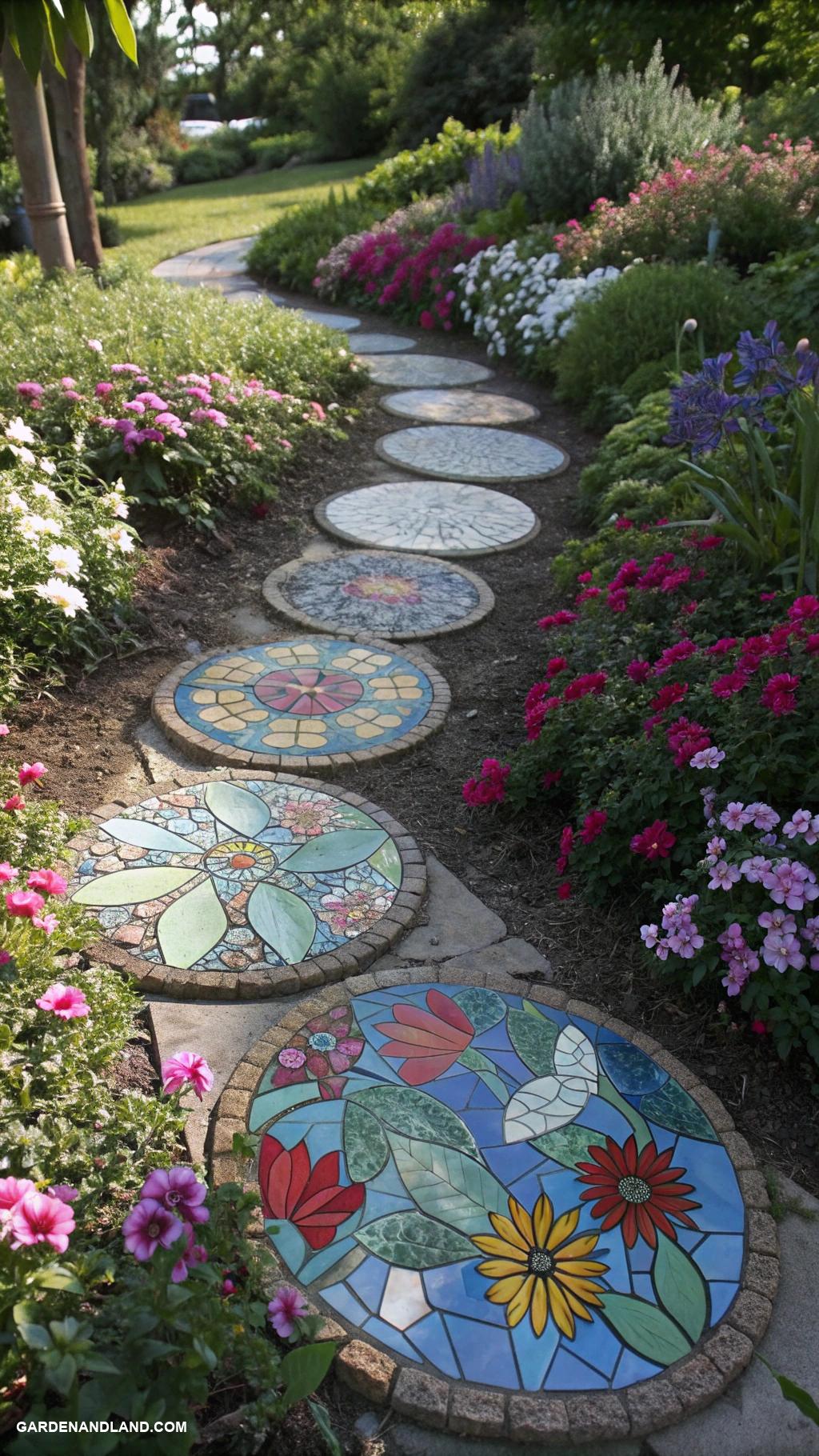 stepping stone walkway ideas Glass mosaics for sparkle and color