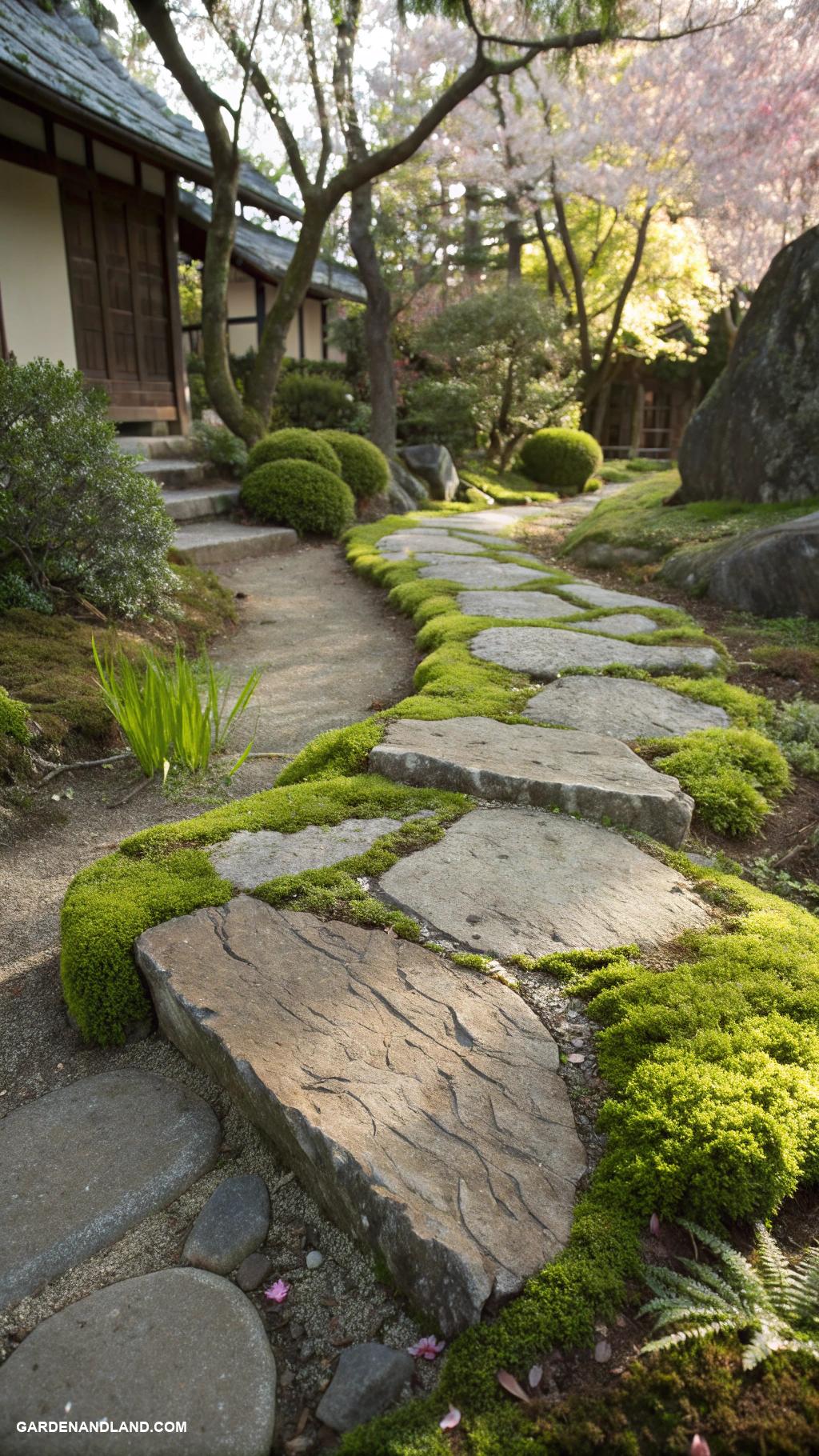 stepping stone walkway ideas Natural stone with integrated moss