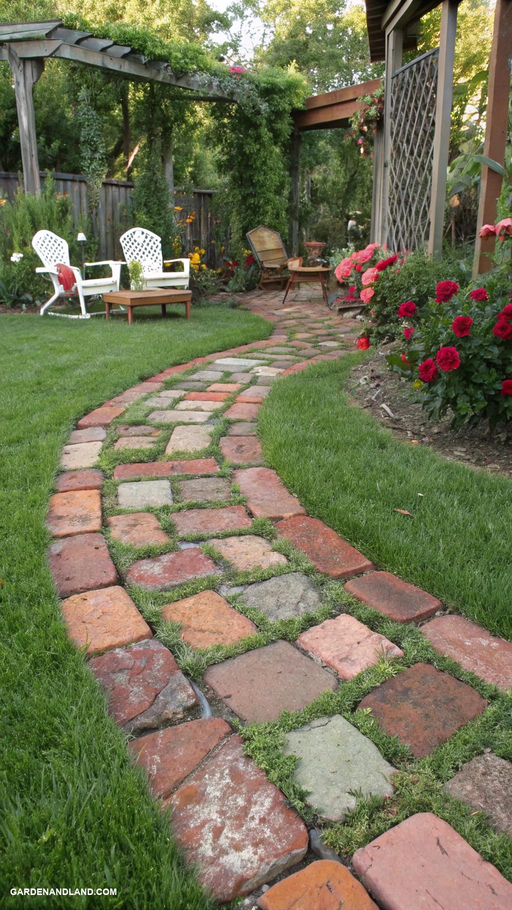 stepping stone walkway ideas Recycled bricks for a rustic touch