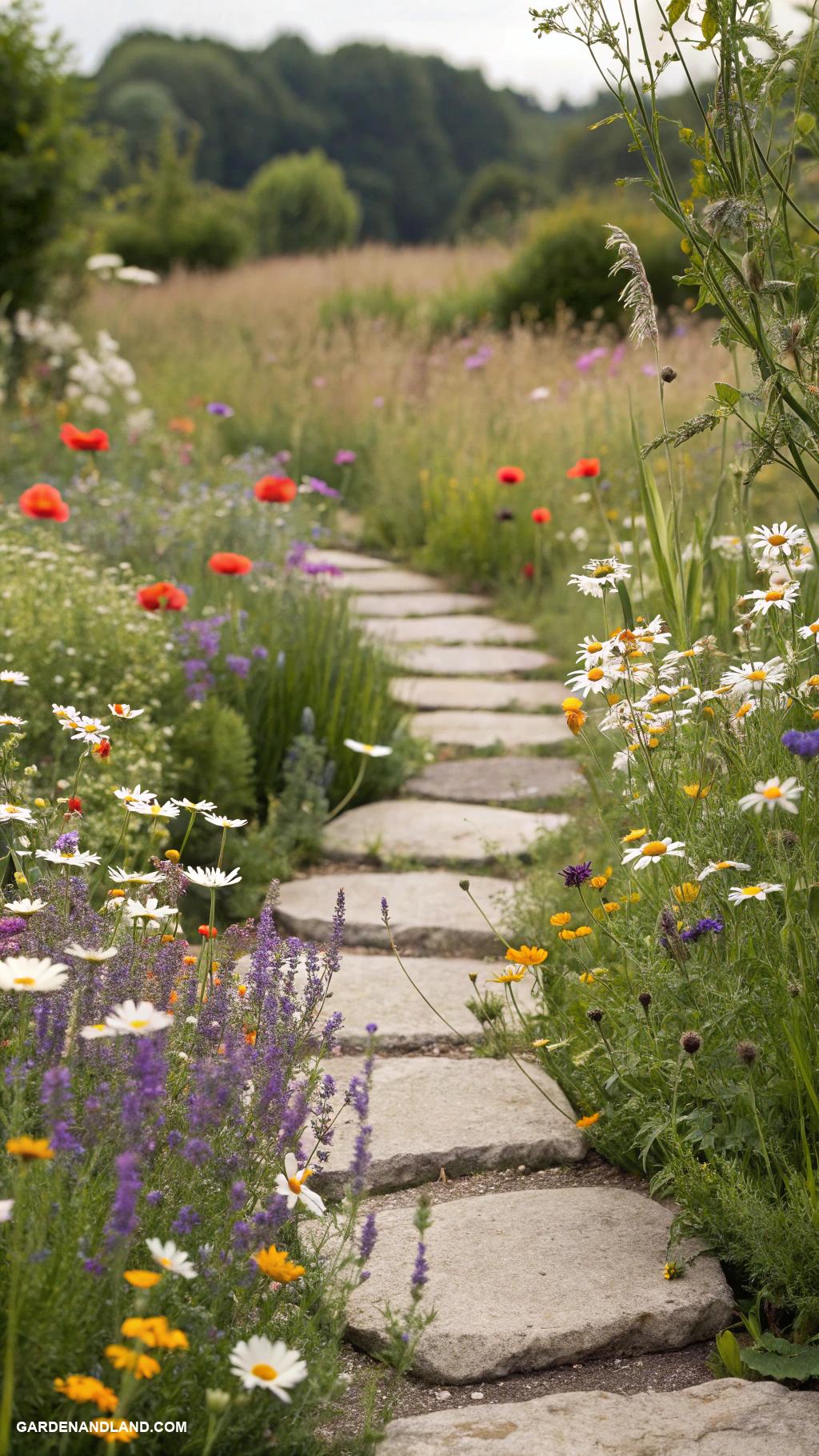 stepping stone walkway ideas Stepping stones surrounded by wildflowers