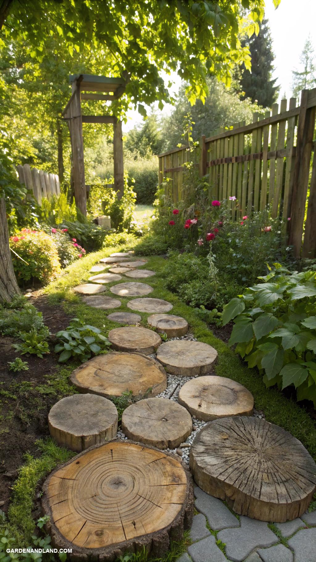 stepping stone walkway ideas Wood slices for a natural look