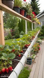 strawberry planter ideas Gutter garden for horizontal strawberry growth