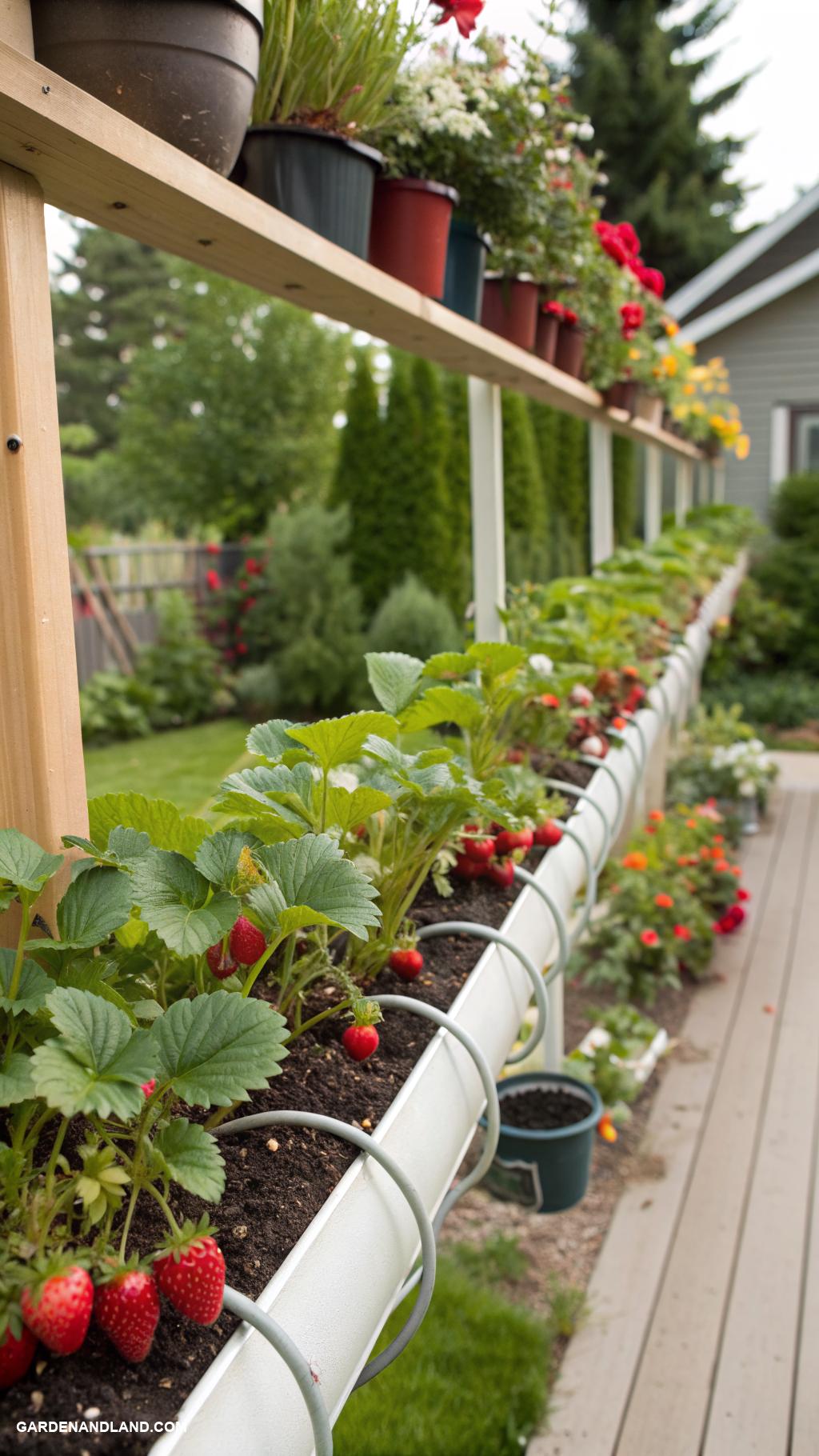 strawberry planter ideas Gutter garden for horizontal strawberry growth