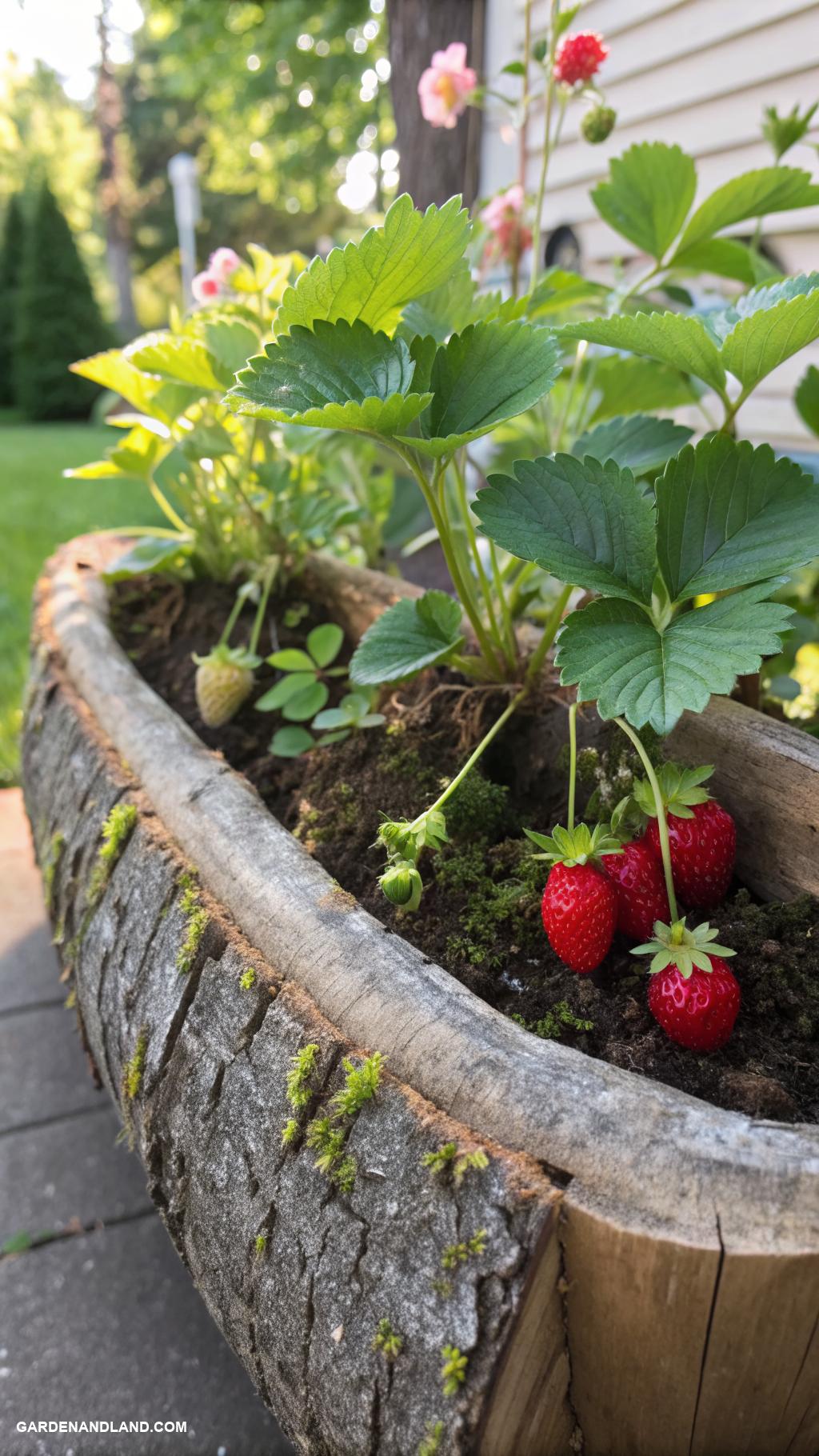 strawberry planter ideas Hollow log planter for rustic strawberry charm