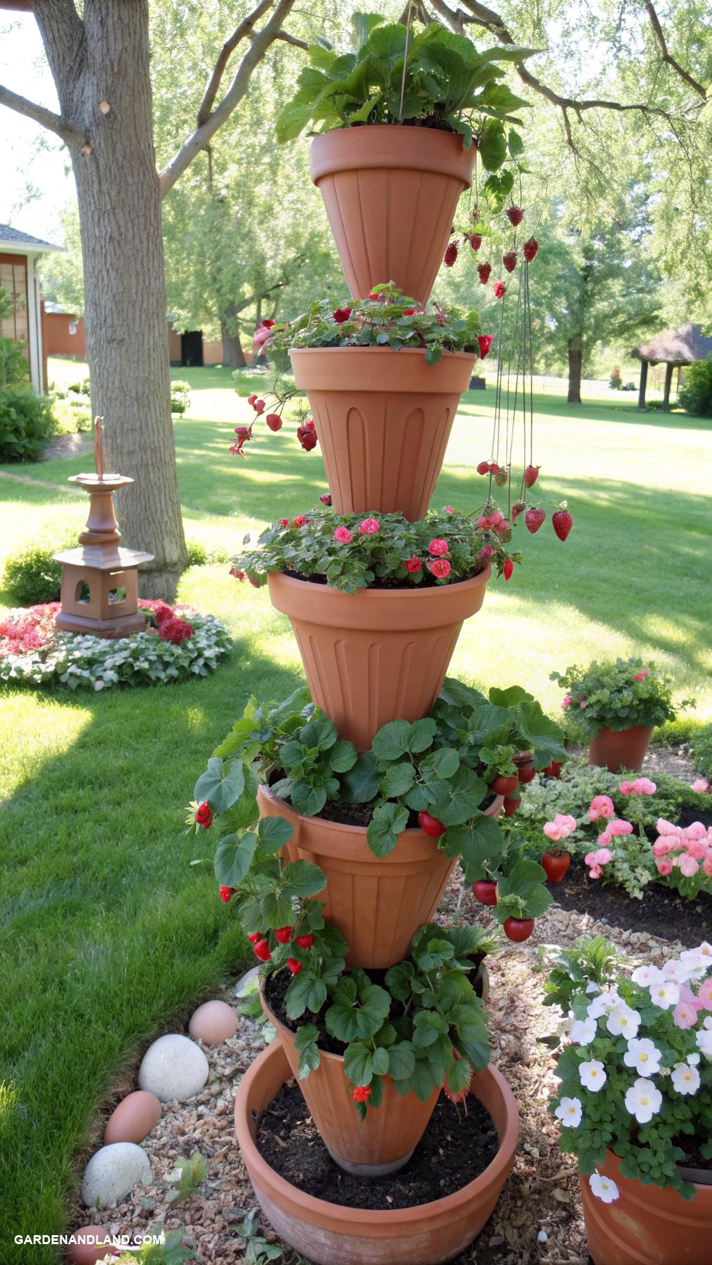 strawberry planter ideas Strawberry tower with stacked flower pots