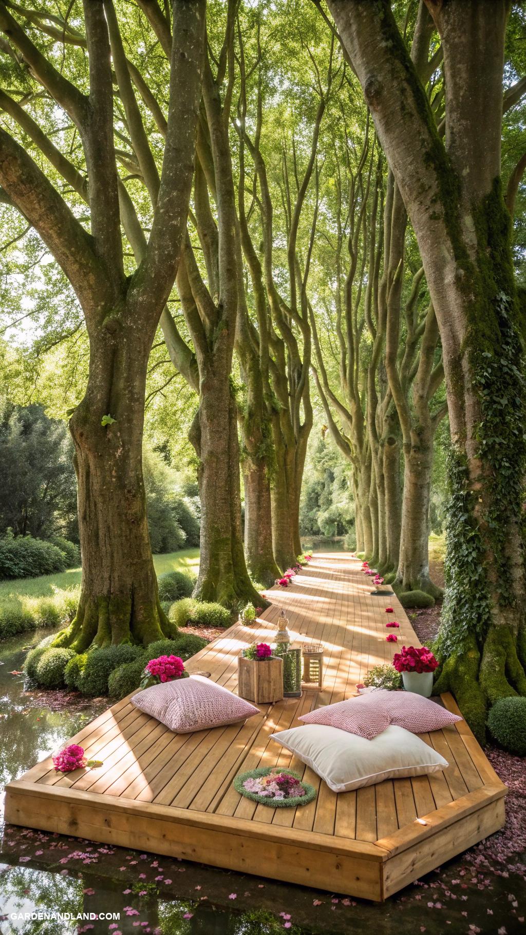 tree house ideas Floating platform between three tall trees