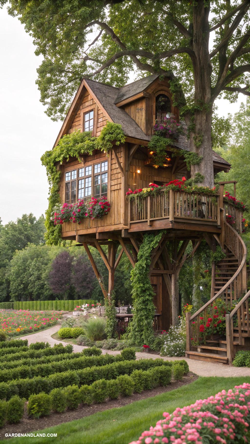 tree house ideas Multi level treehouse with climbing wall