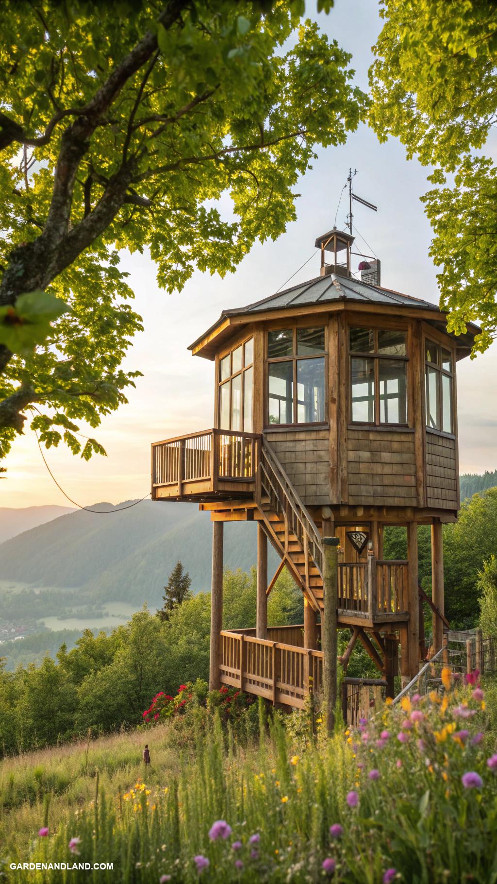 tree house ideas Nature observation tower with telescopes