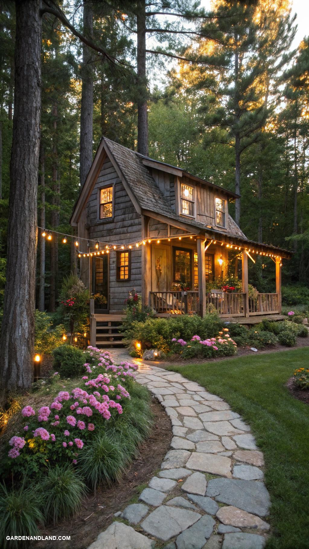 tree house ideas Rustic cabin with solar powered lights