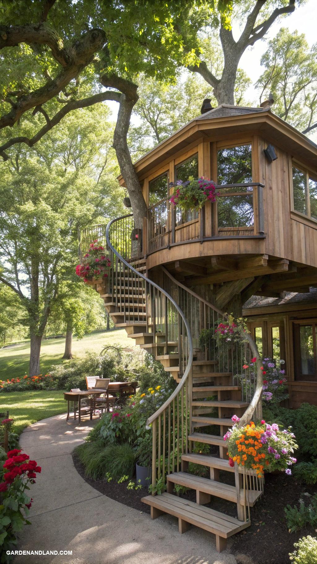tree house ideas Spiral staircase treehouse with viewing deck