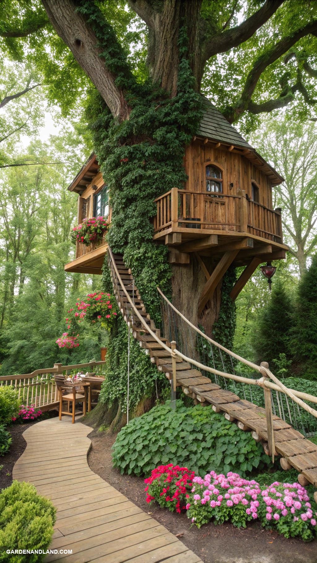 tree house ideas Treehouse with zip line and rope bridge