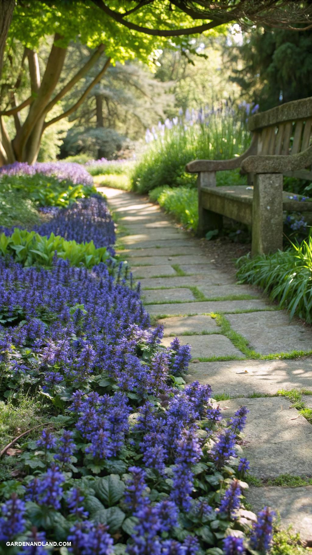 walkable ground cover Ajuga for deep blue flower carpets